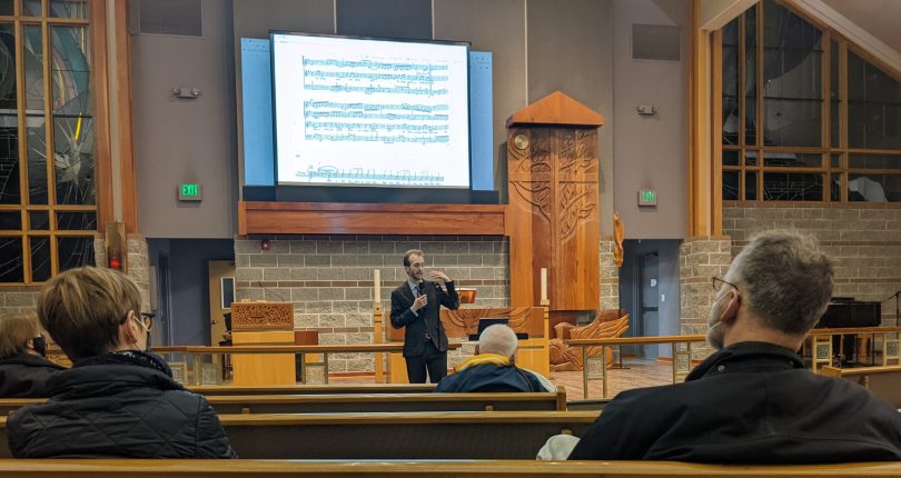 William White discusses the St. Matthew Passion during the February 2022 meeting