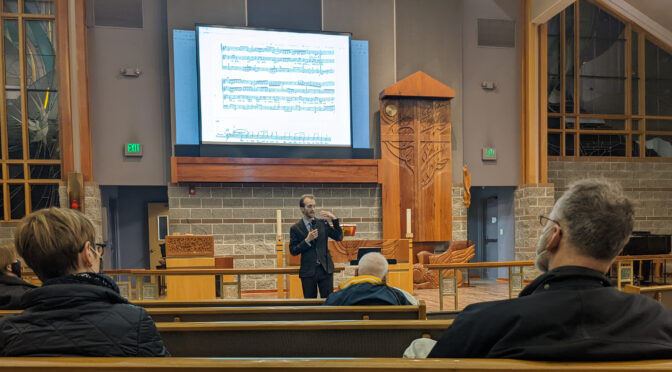William White discusses the St. Matthew Passion during the February 2022 meeting