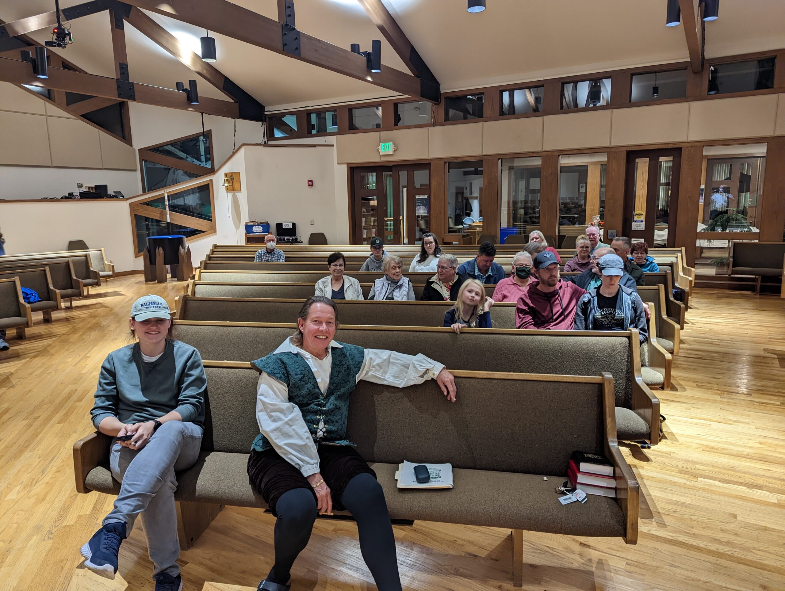 Church with people sitting in pews