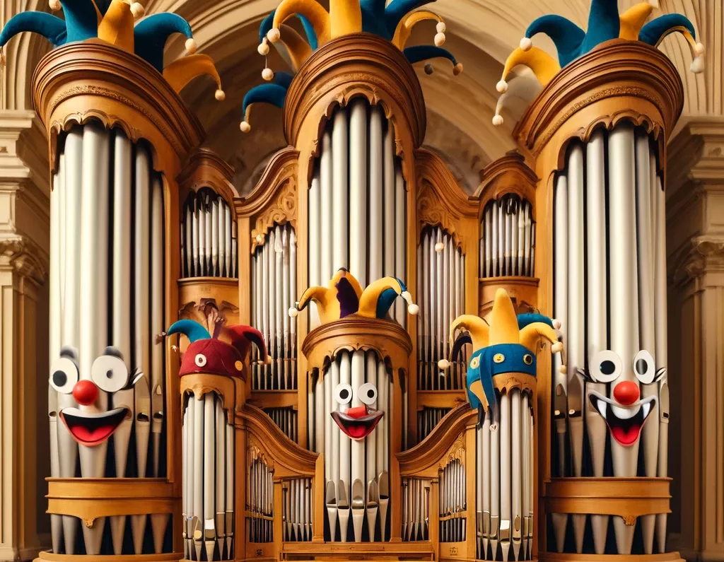 Organ pipes humorously altered for April Fools Day