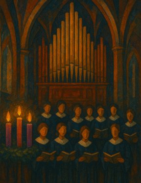 Choir, organ pipes, and candles